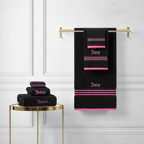 Juicy Couture Black/Hot Pink Border Bath Towels 6-Piece 100% Cotton Bath Towel Set
