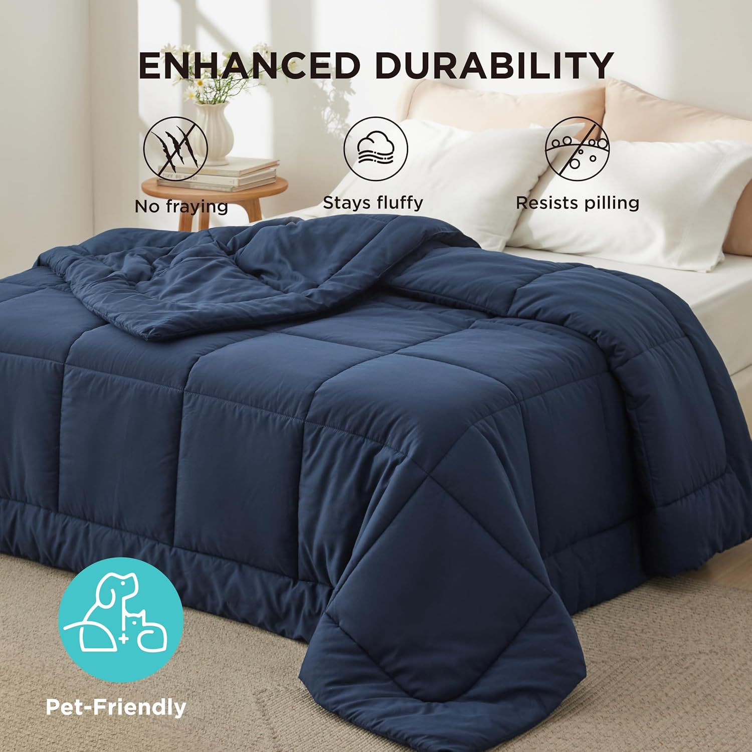 Bedsure Comforter Duvet Insert - All-Season Quilted Queen Size Down Alternative Bedding, Navy Blue 88 x 88 Inches