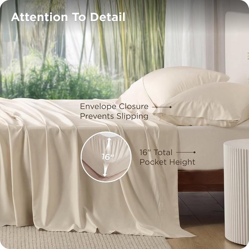 Bedsure Cooling California King Sheet Set - Breathable Rayon from Bamboo, Soft & Silky, Light Beige