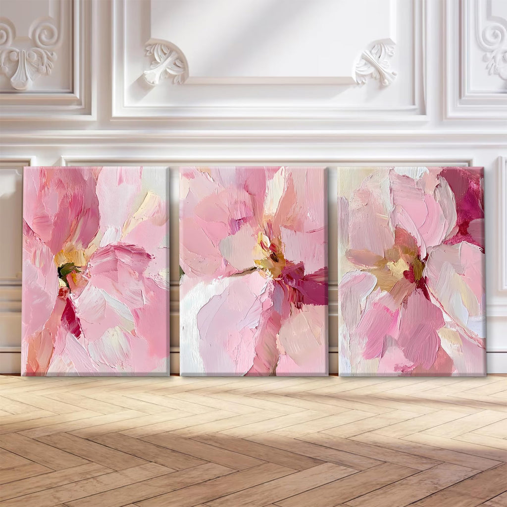 Abstract Floral Wall Art Pink Flower Canvas Pictures Modern Wall Decor Blush Pastel Pink Prints Peony Painting Minimalist Poster Botanical Artwork for Bedroom Living Room 16x24x3 Inch Ready to Hang