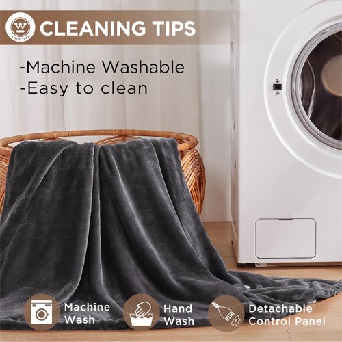 Westinghouse Heated Blanket, Electric Throw Blanket with 10 Heating Levels, 12 Hours Auto Off, Overheat Protection, Machine Washable, Flannel (Twin, 62x84 Inches, Charcoal)