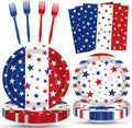 Regine Switzerland 100 Pcs Patriotic Party Supplies Set - Disposable Red, White & Blue Tableware for 25 Guests | Perfect for 4th of July & Memorial Day Celebrations