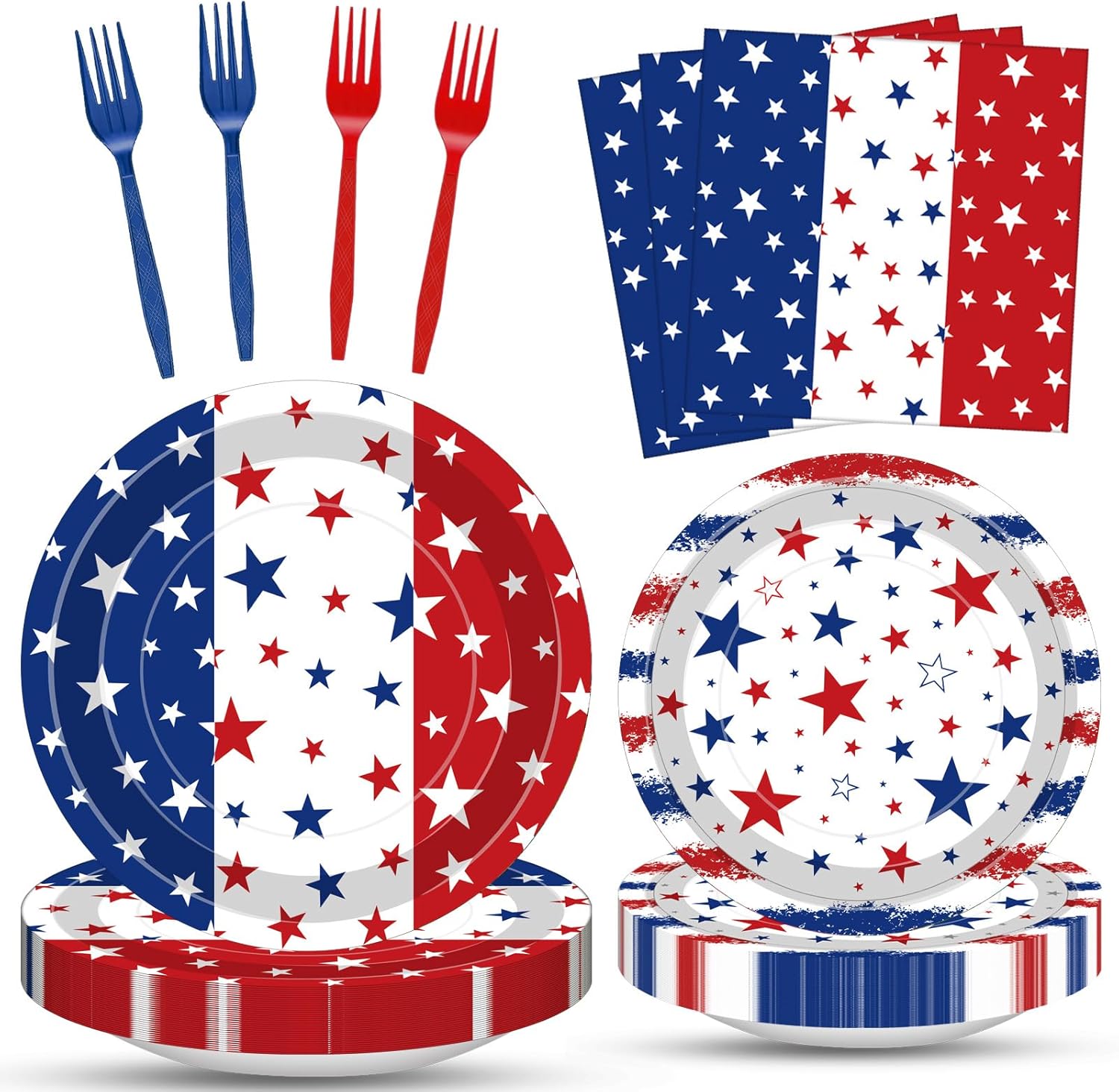 Regine Switzerland 100 Pcs Patriotic Party Supplies Set - Disposable Red, White & Blue Tableware for 25 Guests | Perfect for 4th of July & Memorial Day Celebrations