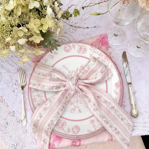 Jinei 8 Pcs Pink Floral Salad Plates Dinnerware Set Chinoiserie Ceramic Round Dessert Serving Plates 8 Inch Dinner Serving Tableware for Kitchen, Microwave Oven Dishwasher Safe