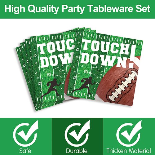 Piooluialy Football Party Decorations Tableware - Football Party Supplies Set, Include Dinner Plates, Cups, Napkins, Cutlery, for Touchdown Boys Football Party Supplies | 24 Guests