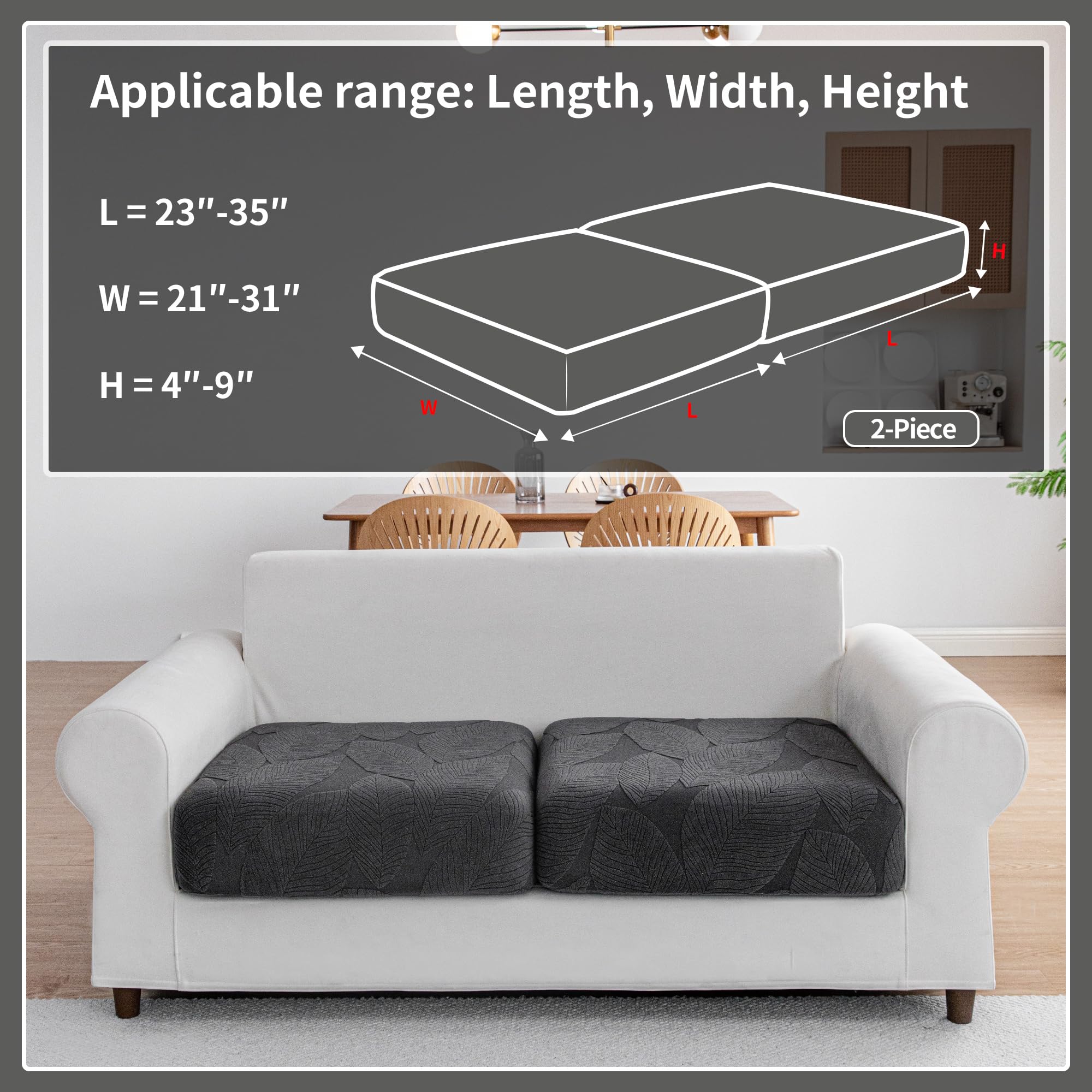 QIANMEW Couch Covers for Sectional Sofa, Washable Stretch Soft Sofa Cushion Covers L Shape Sofa Slipcovers Anti Slip Furniture Decor Protector for Pets (2 Seaters Covers,Dark Gray)