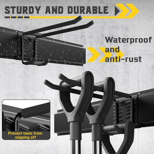 64" Garage Tool Organizer - Heavy Duty Steel Storage Rack with 12 Adjustable Hooks | Ideal for Yard, Shed, Garage