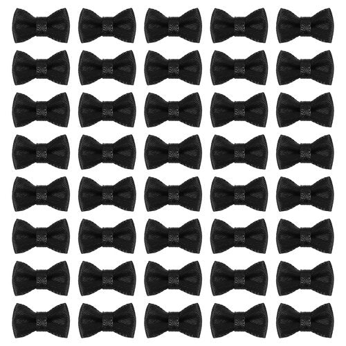 MECCANIXITY 100 Pcs Mini Ribbon Bow 0.8" Mini Fabric Satin Ribbon Flower Bows for Craft DIY Sewing Wedding Birthday Party, Black