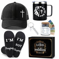 Christian Gifts for Men Faith Based Spiritual Stuff Religious Basket Catholic Present Baptism Gifts Pastor Appreciation Gift Set Christian Accessories for Men with Bible Verse Keychain Mug Socks