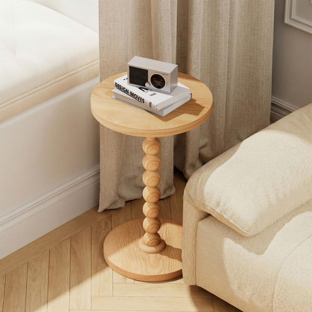 TEROL Round Side Table, Drink Table for Small Spaces, Modern Accent Nightstand with Rubberwood Leg for Living Room, Bedroom, Corners, and Office (Natural)