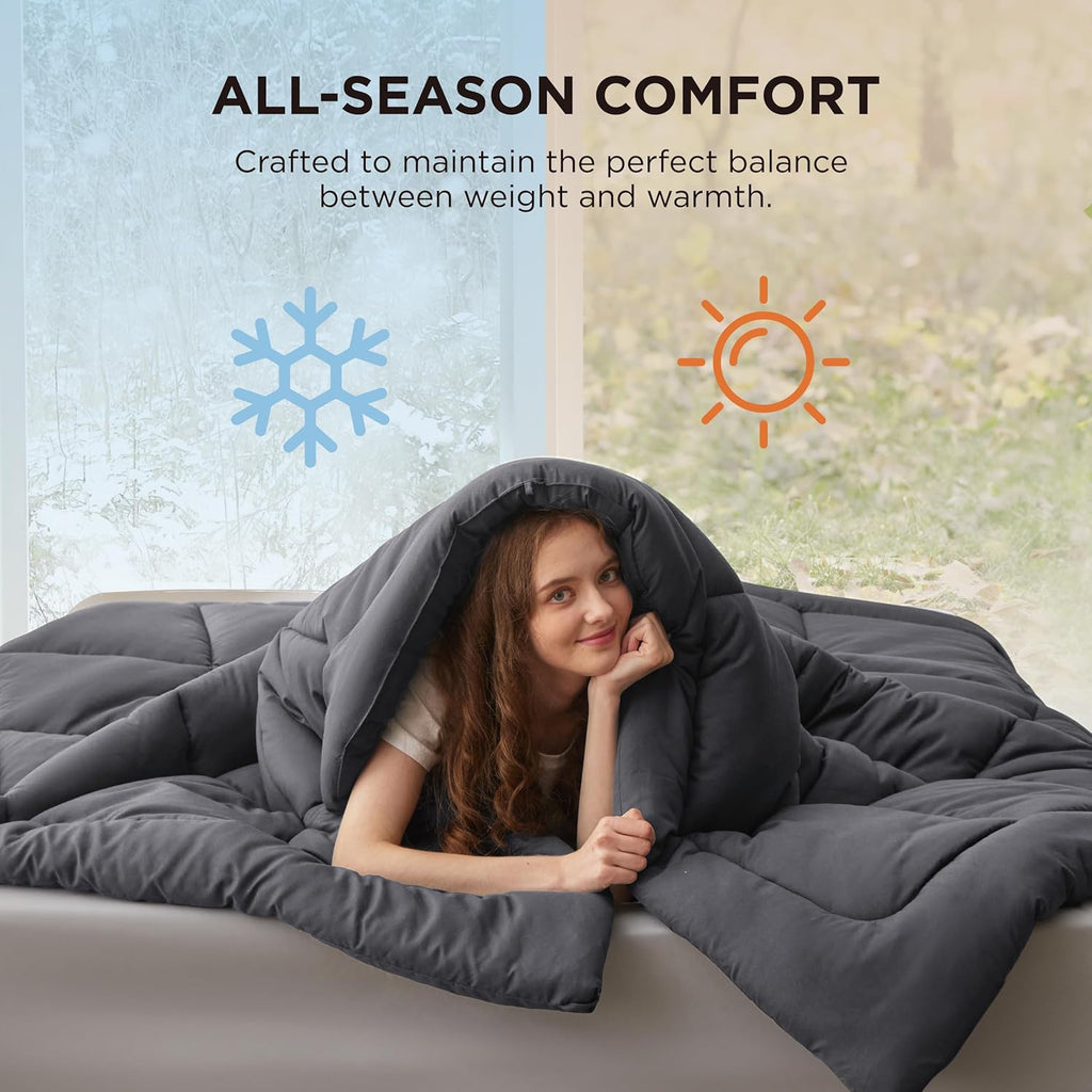 Bedsure Comforter Duvet Insert - All-Season King Size Quilted Comforter, GentleSoft Down Alternative, Grey 90 x 102 Inches