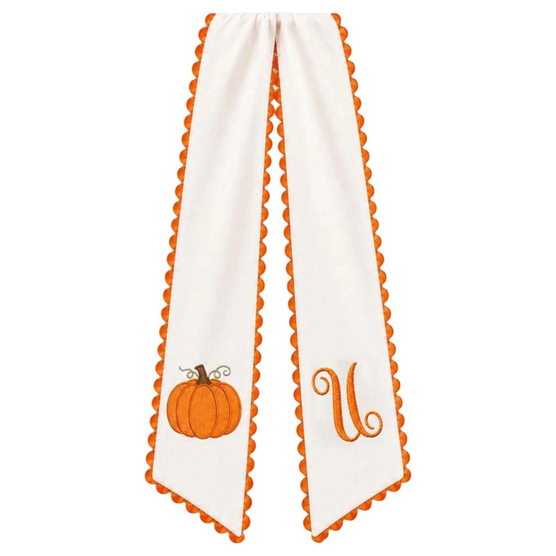 Pumpkin Embroidered Wreath Sash - Fall & Thanksgiving Decor - U