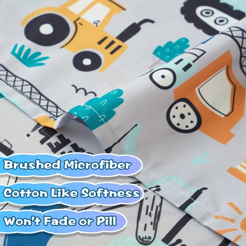 Drozeeo Twin Sheets Set Kids, Twin Bed Sheets for Boys, Cute Kids Bedding Set, Excavator Truck Pattern, Grey