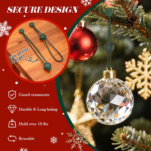 48 PCS Adjustable Christmas Ornament Hooks, Hoevaton Non-Slip Hanger Hooks for Hanging Small & Large Heavy Ornaments, Xmas Ornament Hanging Hooks for Holiday Tree Decorations (Green, 48 Count)