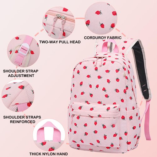 LAZYTAIL School Backpack Set Girls Womens - 3PCS Corduroy Kids Backpack Set with Lunch Box & Pencil Pouch, Lightweight Teen Girls School Bag Laptop Bag Travel Daypack for for College, Daily Use