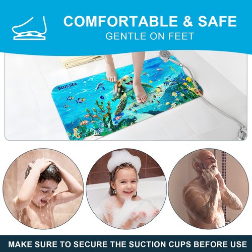 XIYUNTE Baby Bath Mat for Tub Non Slip Kids Bath Mat - 40''x16'' Extra Long Cartoon Bathtub Mat Non Slip Kids Shower Mat Eco-Friendly Toddler Bath Mats with Suction Cups, Machine Washable