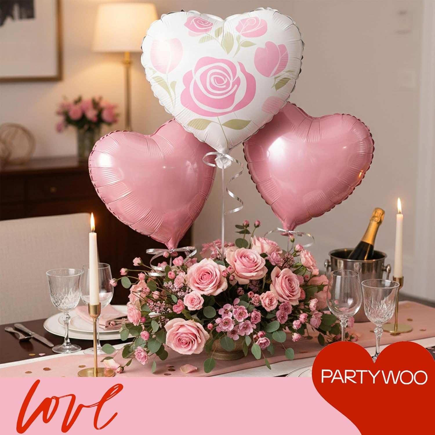 PartyWoo Pink Balloons - 127 Pcs in Various Sizes & 15 Pcs Heart Foil for Valentine's Day Decor