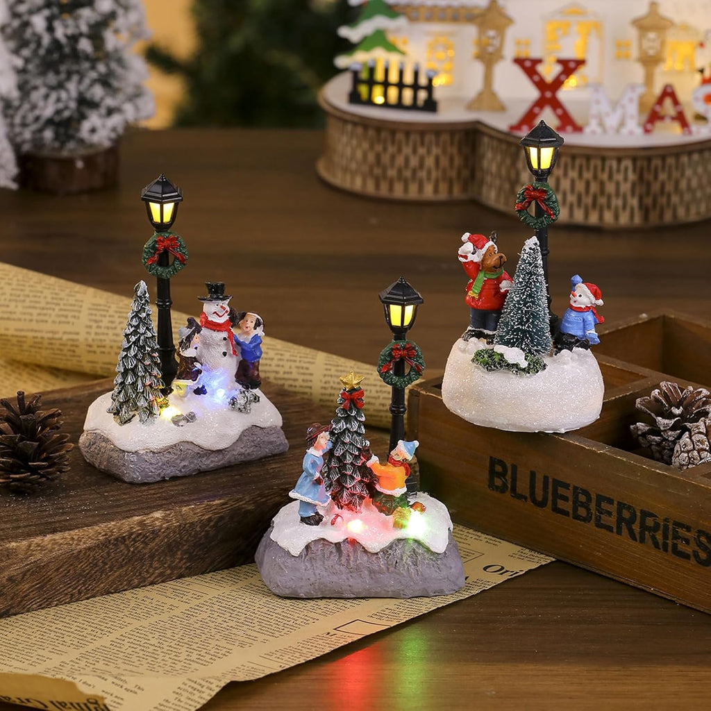 Regine Switzerland Christmas Figurines - LED Light Deer & Snowman Ornaments for Winter Home Decor