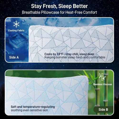 Caelorin Shredded Memory Foam Cooling Soft Bamboo Viscose Pillows King Set of 2, Adjustable Hypoallergenic Hotel Quality Pillows for Back, Stomach or Side Sleeper, Oeko-TEX Certified