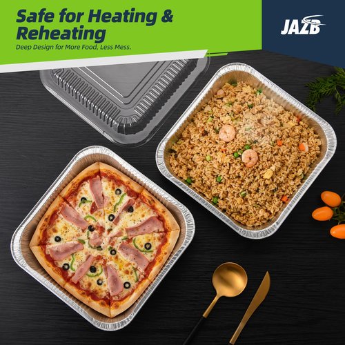 Jazb 8x8 Square 40PCS Aluminum Foil Pans with Clear Plastic Lids - Foil Pans with Lids - Disposable Baking Pans for Storing, Prepping Food, Cooking