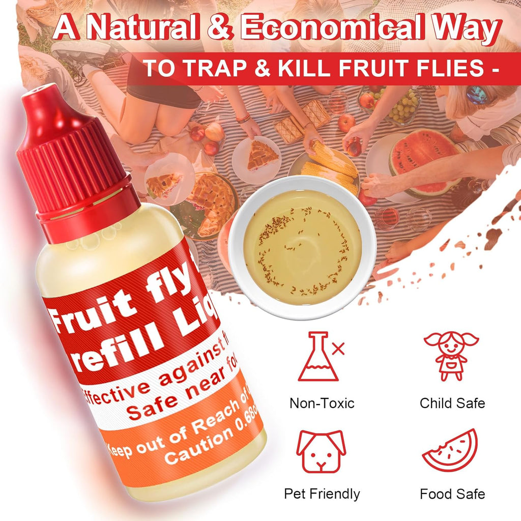 Qualirey Fruit Fly Trap Refill Liquid - Non-Toxic & Effective Indoor Solution | 0.68oz Bottle, Red