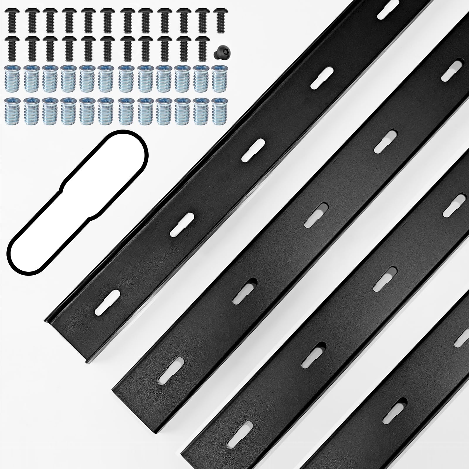 ICITYWALL 2 Pack 32" L x 3" W C Channel Steel Support, 3/4" Leg, Metal Support Bracing Hidden C Bracket for Table Top Live Edge Slab Woodworking, Black Coat Finish 6 Holes, Inserts & Bolts Included