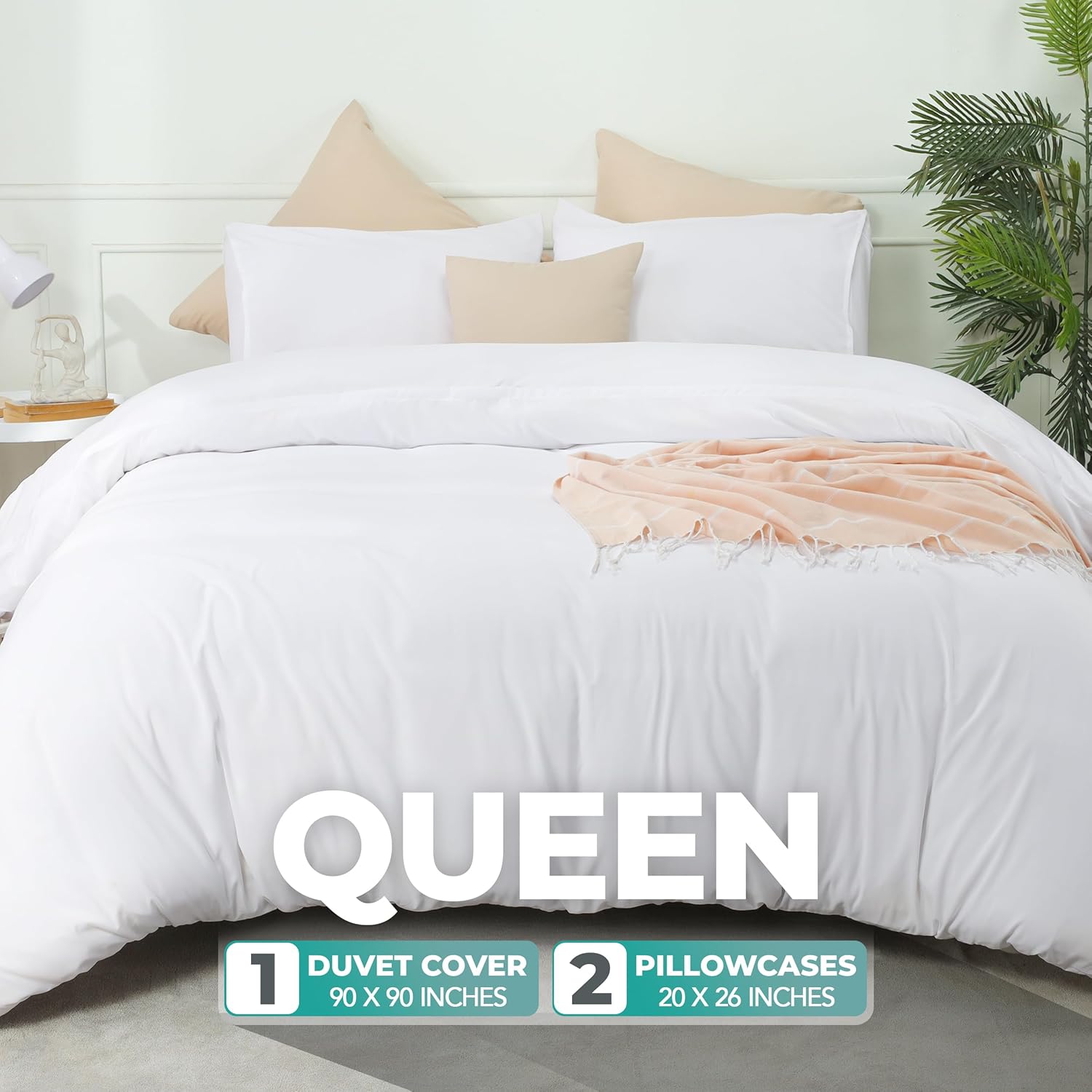 Utopia Bedding Duvet Cover Set - Soft Brushed Microfiber with Zipper Closure | 3 Pieces (Queen, White)