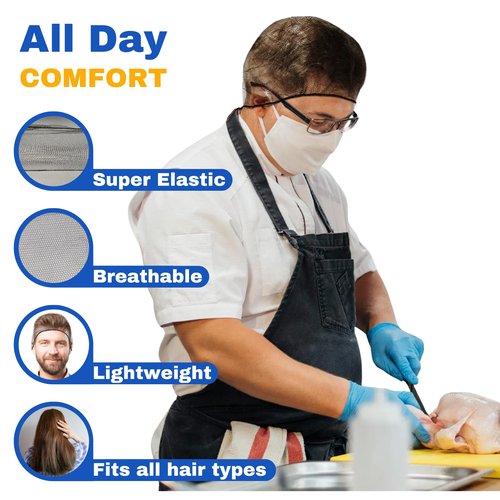 FRONTLINE Hair Nets 100 Pack 24 Inch Premium Nylon Mesh Hair Cover for Food Service Workers Disposable Hair Cap for Women and Men Invisible Elastic Hairnet