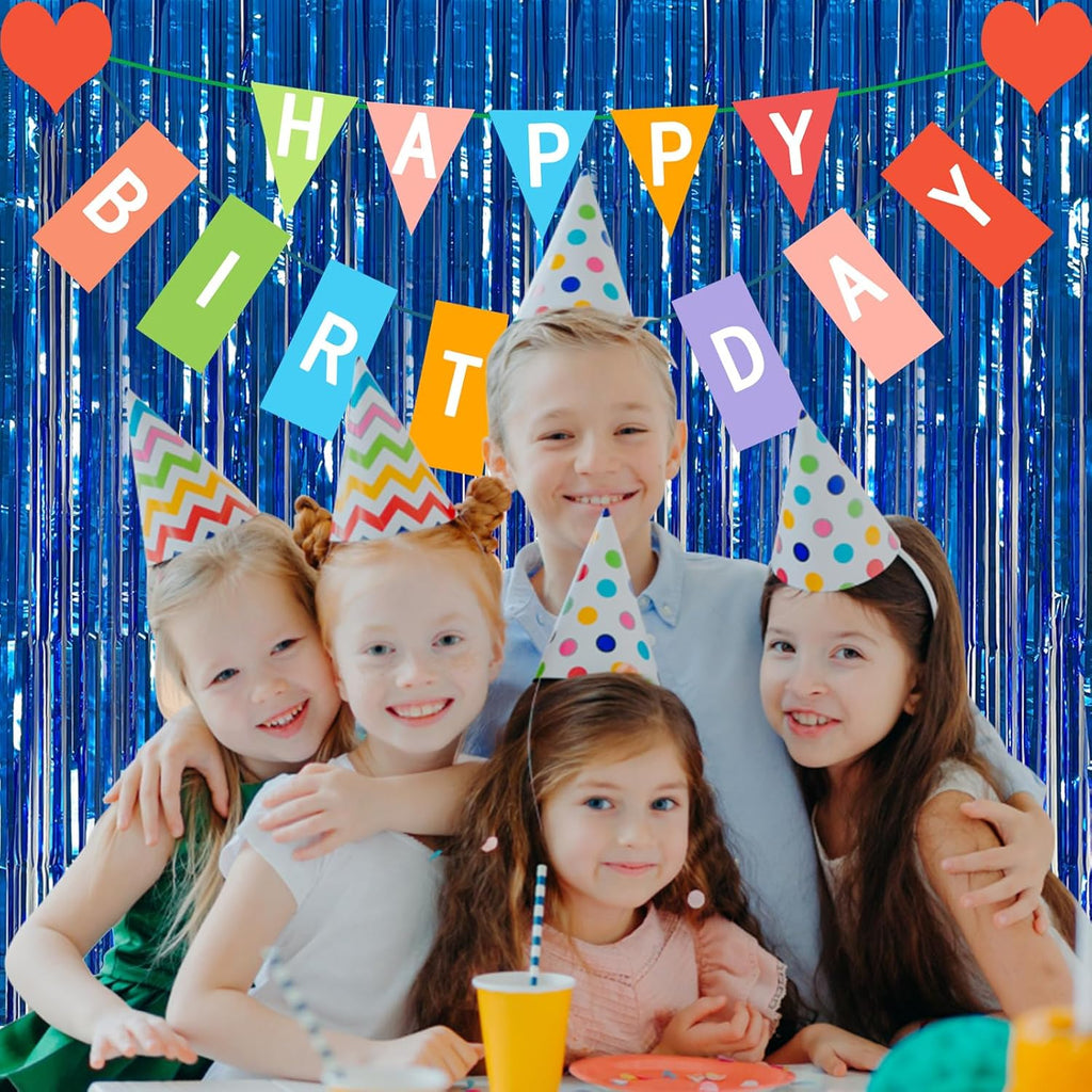 Skiennix 5 Pack Blue Metallic Tinsel Foil Fringe Curtains - Perfect for Photo Booths & Celebrations