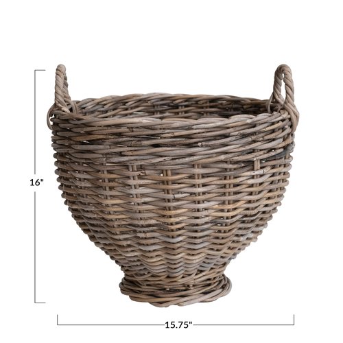 Creative Co-Op Round Woven Rattan Footed Basket Storage, Natural