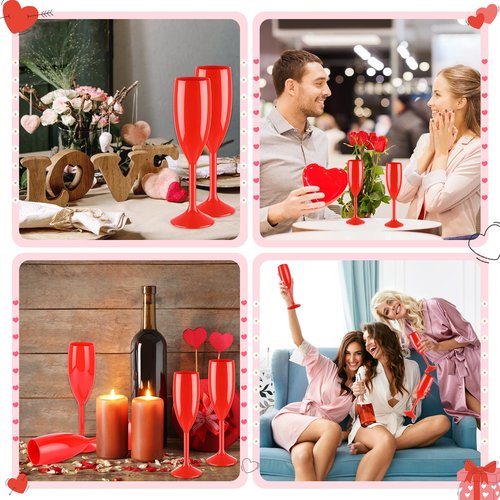 Domensi 40 Pcs Valentine's Day Red Champagne Flutes Bulk 6 oz Acrylic Wine Glasses Toasting Goblet Unbreakable Plastic High Stem Champagne Cups for Wedding Birthday Party