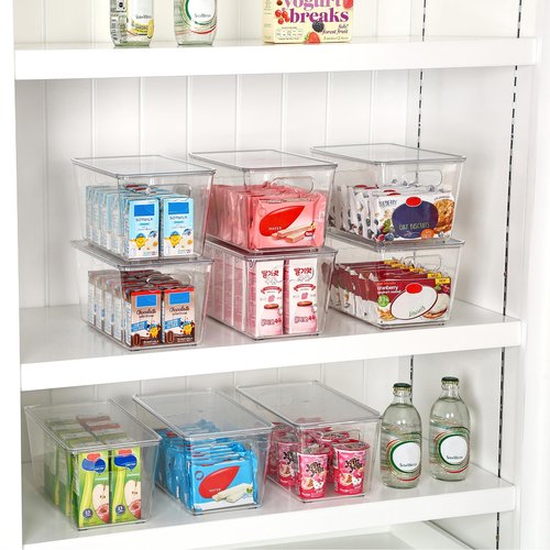 Vtopmart 12 Pack Clear Stackable Storage Bins with Lids, Medium Plastic Containers with Handle for Pantry Organizer and Storage,Perfect for Kitchen,Fridge,Cabinet, Closet,Bathroom Organization