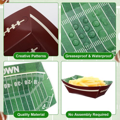 Havawish 100 Pcs Football Party Supplies 2 lb Football Paper Food Trays Disposable Serving Paper Boats Football Plates for Football Birthday Sport Game Party Favors
