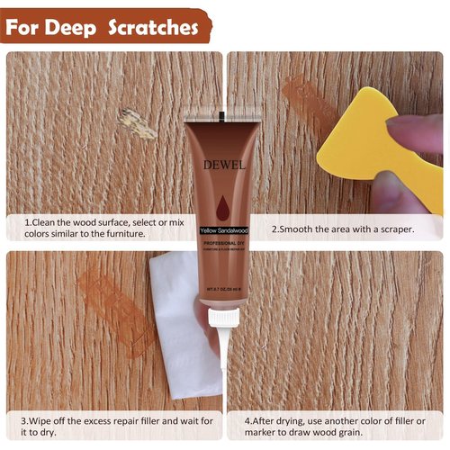 DEWEL Wood Furniture Repair Kit, Upgrade Wood Filler, Furniture Touch Up Markers with Wax Sticks, 42 Pcs Floor Touch Up kit for Scratches, Cracks, Hole, Laminate, Table, Bedposts