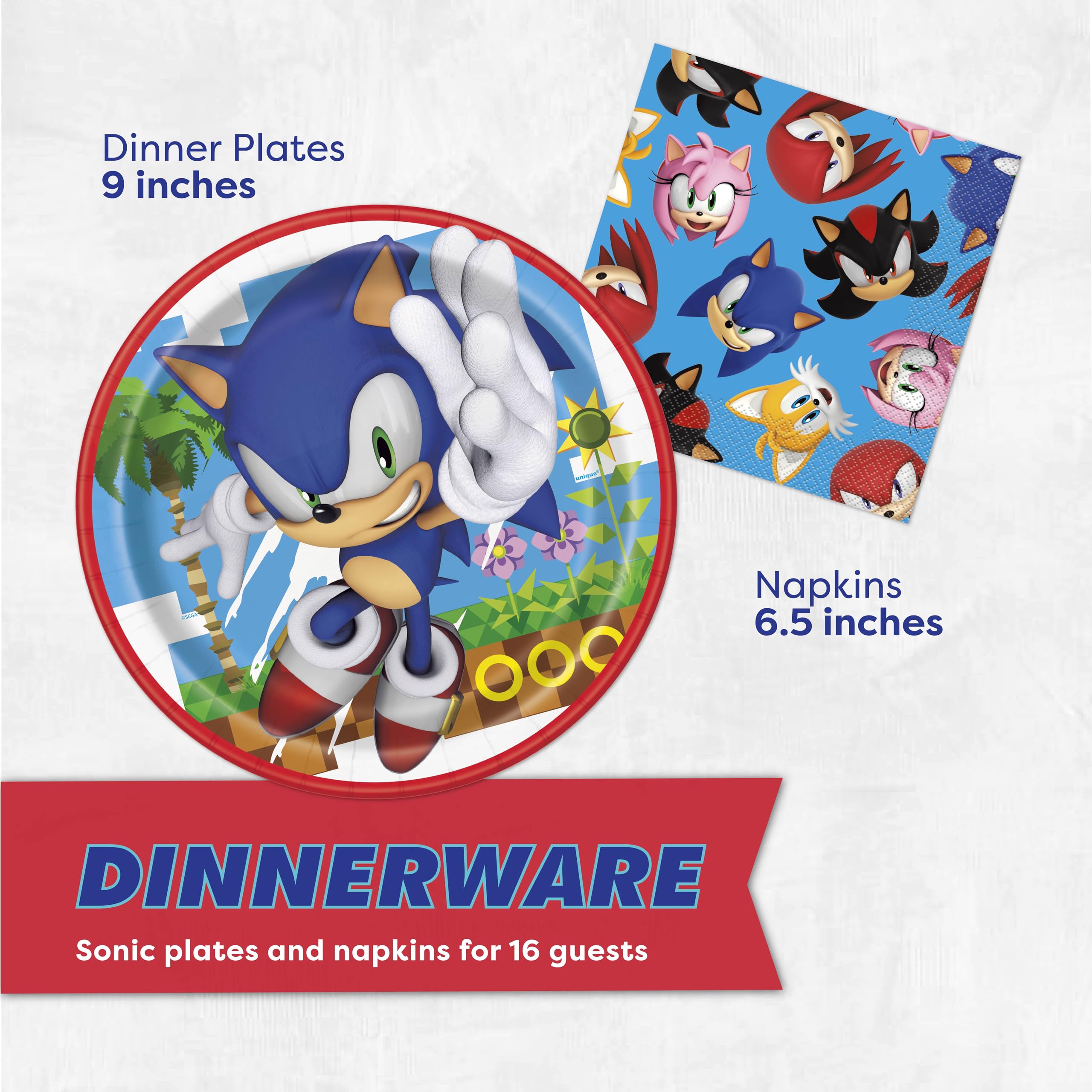Sonic Birthday Party Decorations | Serves 16 Guests | Masks, Tattoos, Banner, Tablecloth, Plates, Napkins, Sticker | Officially Licensed