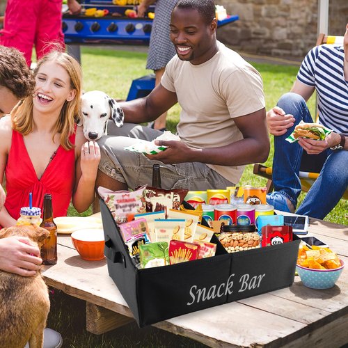 Xbopetda Snack Organizer for Countertop, Fabric Snack Organizer with Handles, 2 Large Compartment Snack Container Snack Basket, Snack Bar Station Decor, Kitchen Pantry Organizer and Storage, Black