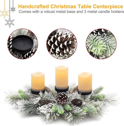 Flocked Pine Christmas Table Centerpiece by [Brand Name] - 27.5 Inch with Frosted Pine Cones | Snowy Design