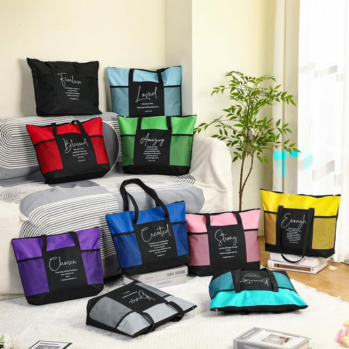 Paterr 10 Pcs Christian Tote Bags Bulk with Pocket Zipper for Women Bible Church Mothers Day Gifts(Colorful,Encouraged)