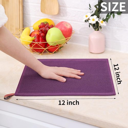 Homaxy Kitchen Dish Cloths - Ultra Soft 100% Cotton Waffle Weave, Quick Drying, 12x12 Inches, 6-Pack, Purple