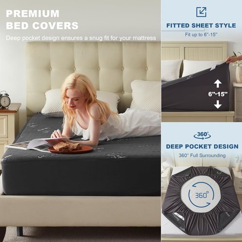BEDLORE Twin Size Waterproof Mattress Protector - Soft Bamboo Viscose Fitted Cover | Breathable & Noiseless, Machine Washable (Gray)