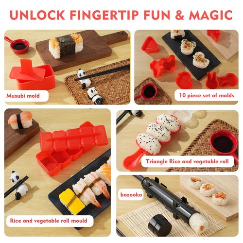 Sushi Maker Kit - 43-Piece Complete Set for Beginners with Sushi Bazooka Roller, Onigiri Mold, Nigiri Maker, Bamboo Rolling Mat & Accessories | Easy DIY Sushi Preparation at Home
