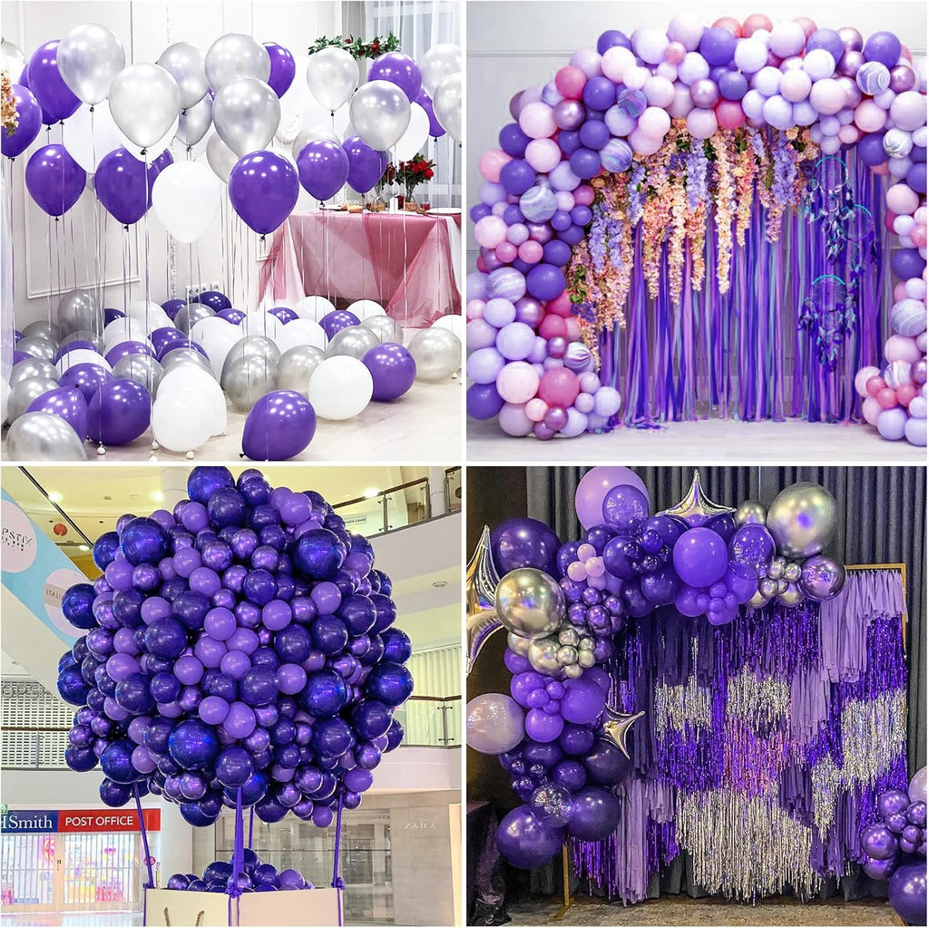 RUBFAC 129pcs White & Purple Balloons - Various Sizes for Garland & Arch | Perfect for Parties & Celebrations