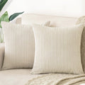 Softalker Throw Pillow Covers 18 x 18, Set of 2 - Cream Spring Decorative Soft Corduroy Striped Boho Beige Pillow Covers, White Cushion Pillow Cases for Farmhouse Decor, Couch, Easter, Bed Living Room