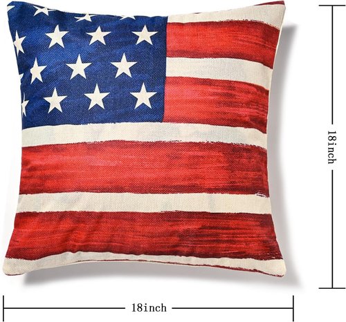 Hongsome Throw Pillow Covers - Patriotic 18x18 Inch Set of 4 for Independence Day & Memorial Day | Red, White & Blue