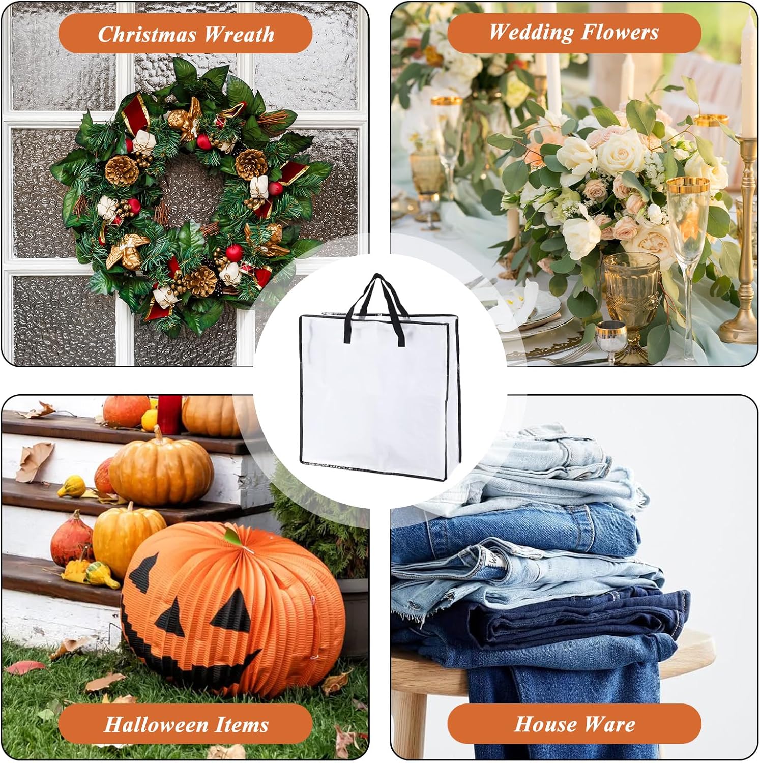 Skiennix Wreath Storage Bag - 5 Pack 26x9 Inch with Zipper & Handles | Underbed Organizer for Christmas Decor