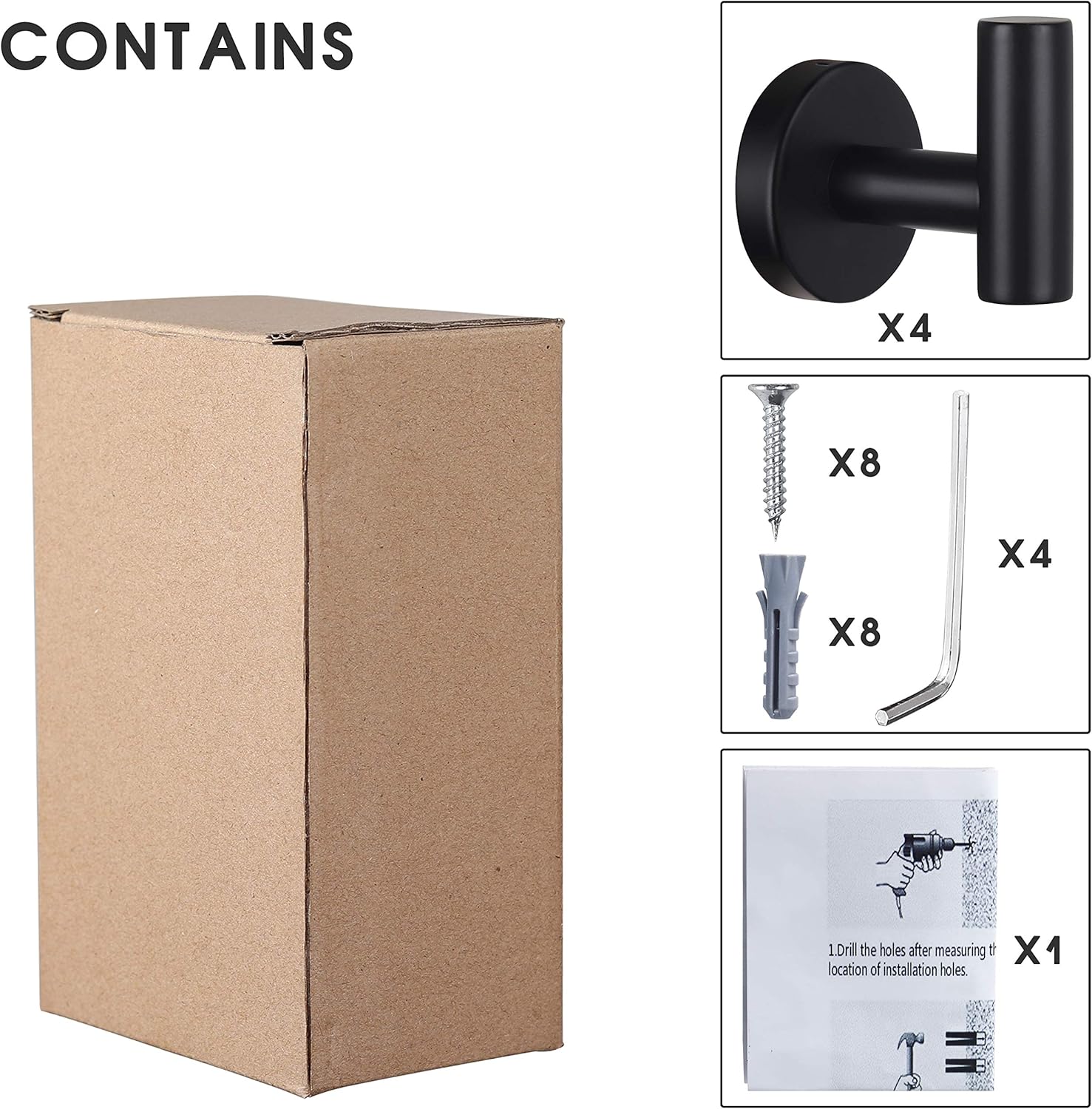Skiennix Heavy-Duty Towel Hooks - Versatile Wall Hanger for Bathroom, Kitchen & Closet | 4-Pack Black