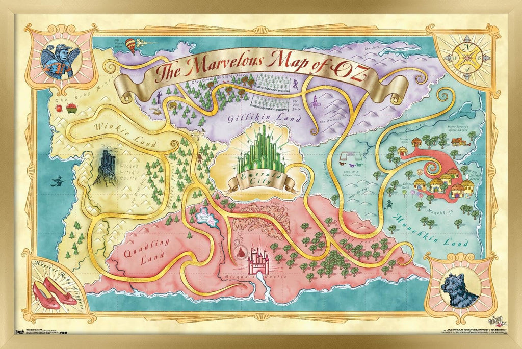 The Wizard Of Oz - Map Wall Poster, 22.4L" x 14.7W", Gold Framed Version