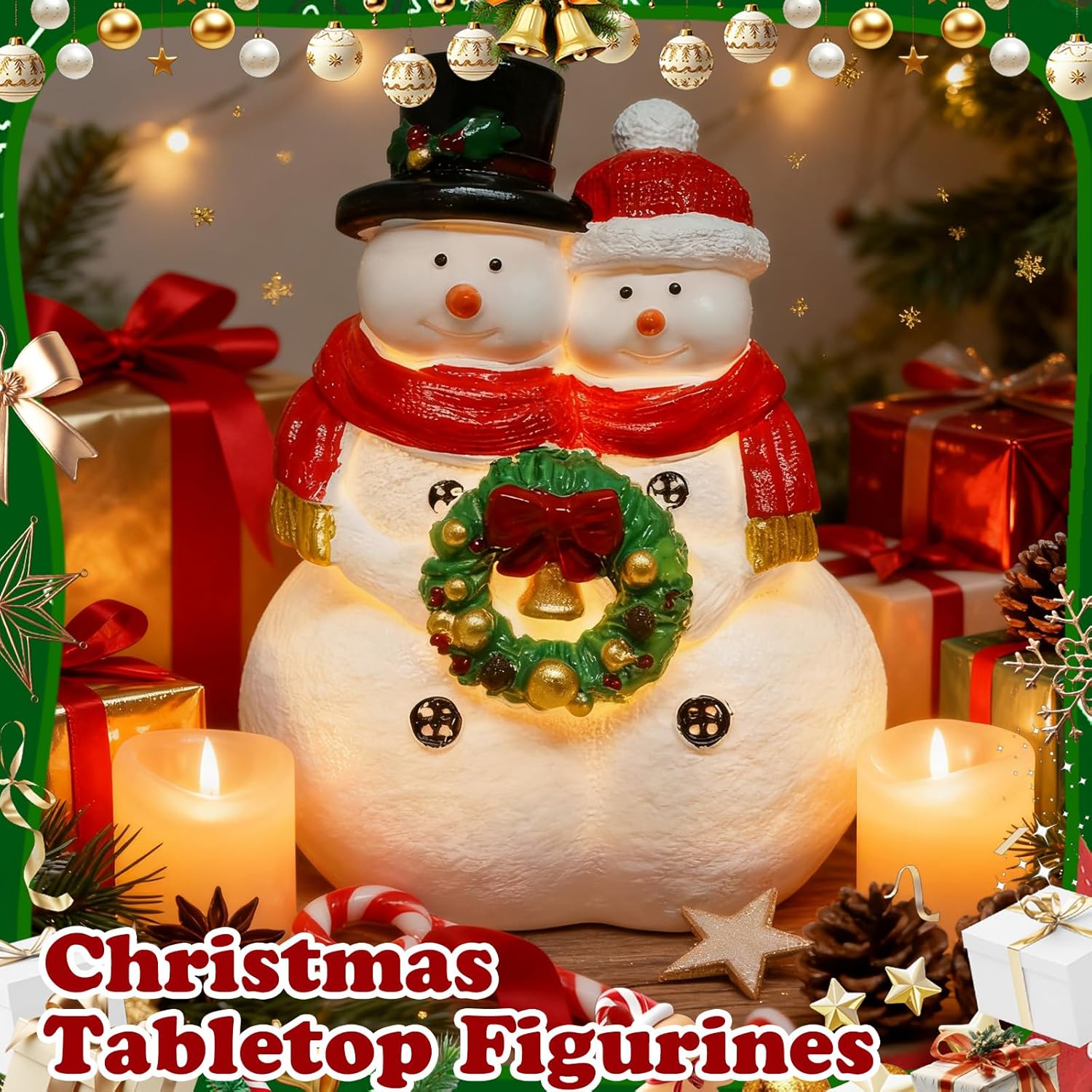 Snowman Couple Figurines - Charming Resin Christmas Decorations | Festive Tabletop Home Decor