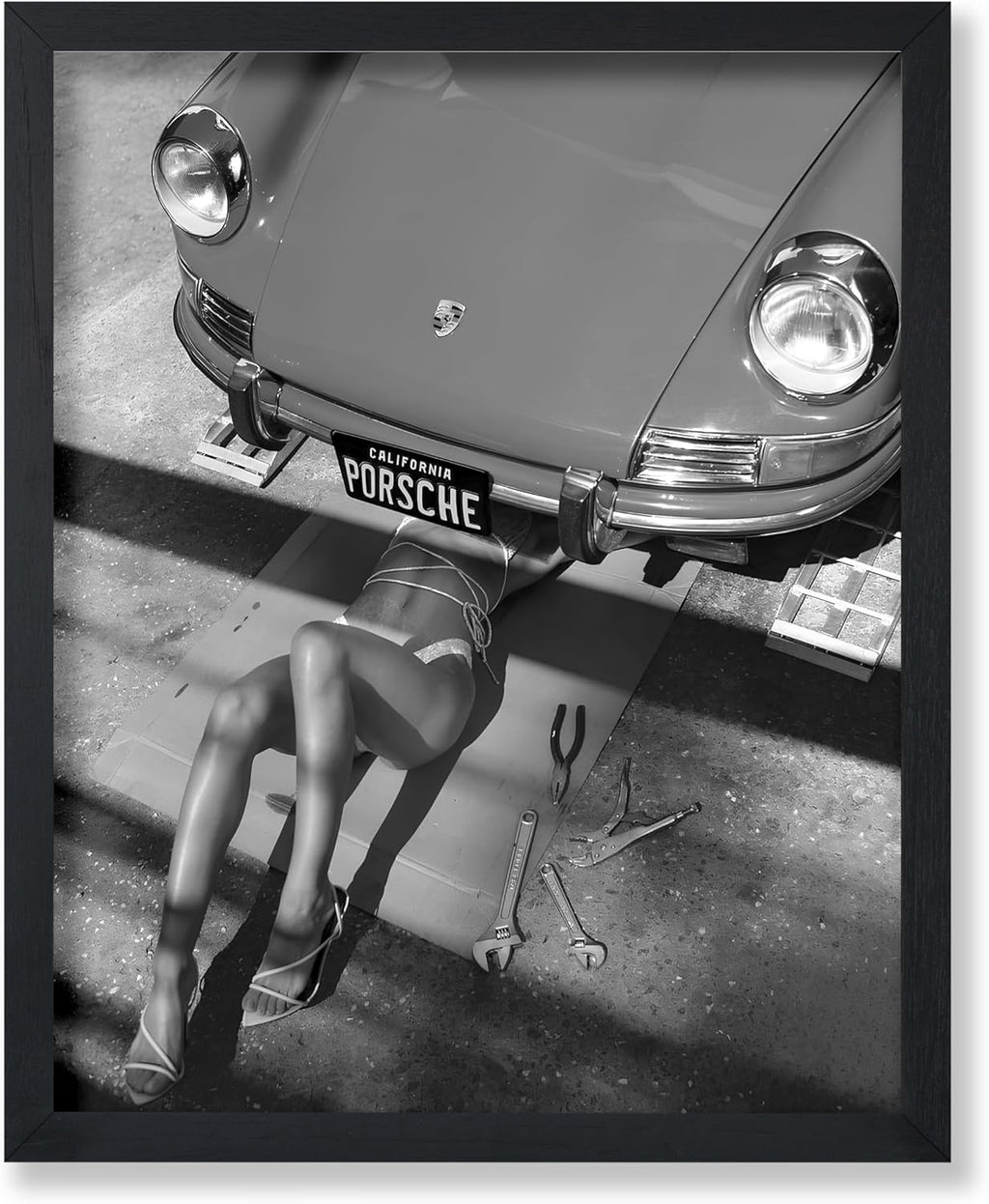 Poster Master | Classic Car Poster - Sexy Mechanic Art Print - Black & White Photography - 8x10 Unframed Decor