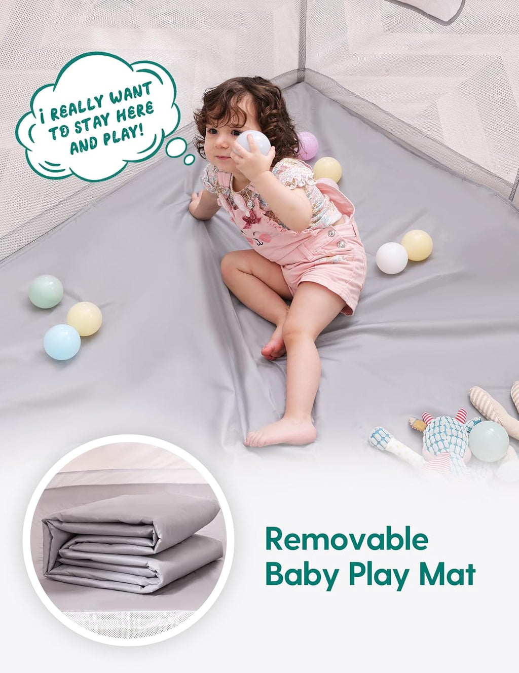 Babelio Foldable Baby Playpen - Portable 54.5" x 54.5" Playard with Mat | Indoor & Outdoor Safety Fence, Grey